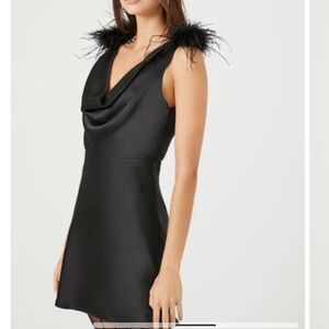 Elegant Black Feather-Trimmed Dress